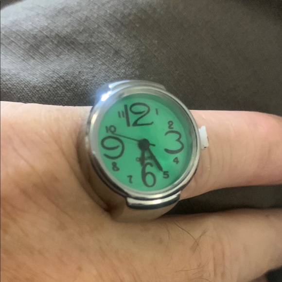 Accessories - Silver Ring Watch with Green Face